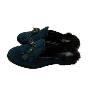 Sperry Green Seaport Levy Mule Velvet Fur Lined Size 6